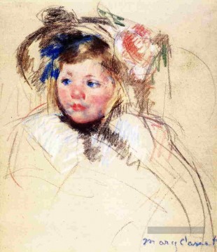  enfants - Tête de Sara dans un Bonnet regardant à gauche mères des enfants Mary Cassatt